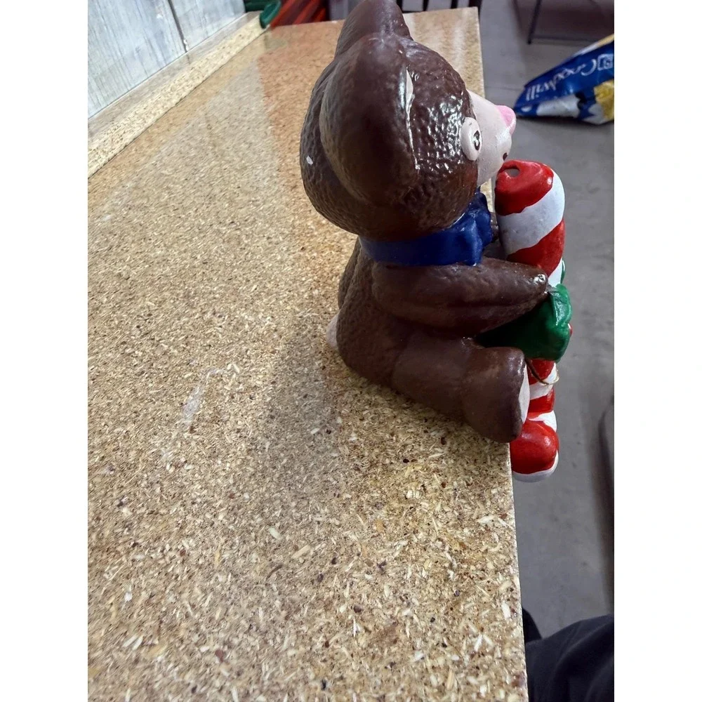 Vintage Ceramic Teddy Bear Stocking Holder Candy Cane Christmas Mantle Decor